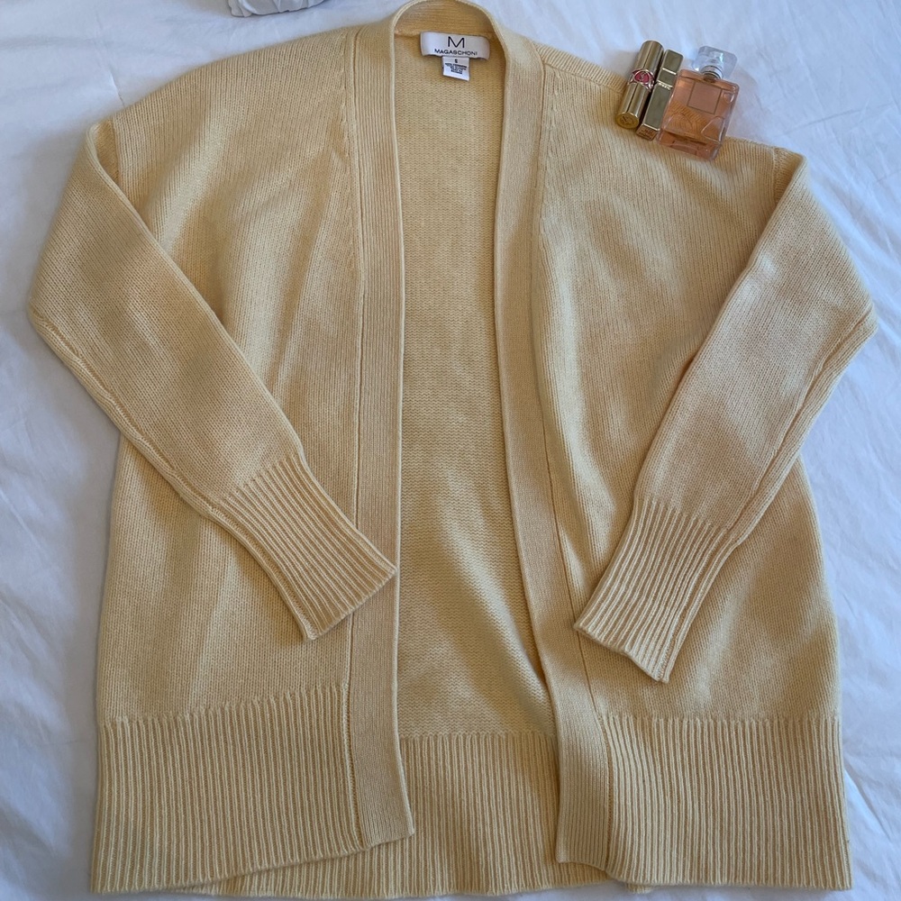 Magaschoni 100% Cashmere Light Yellow Cardigan Sweater